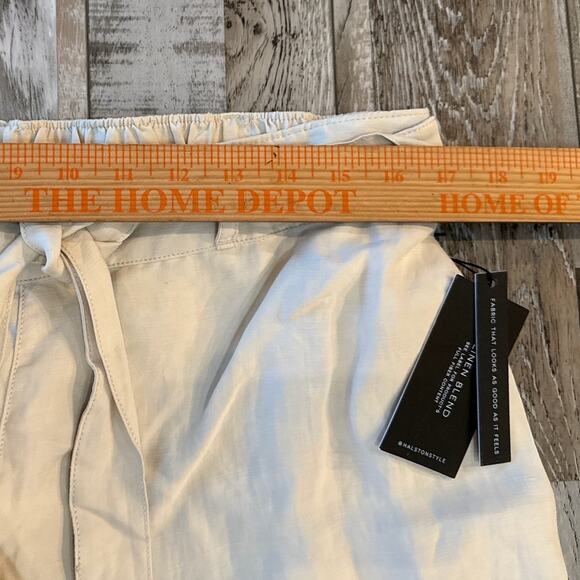 H Halston Ivory Wide Leg High Waisted Paper Bag Linen Blend Beachy Trousers XL - Picture 7 of 7